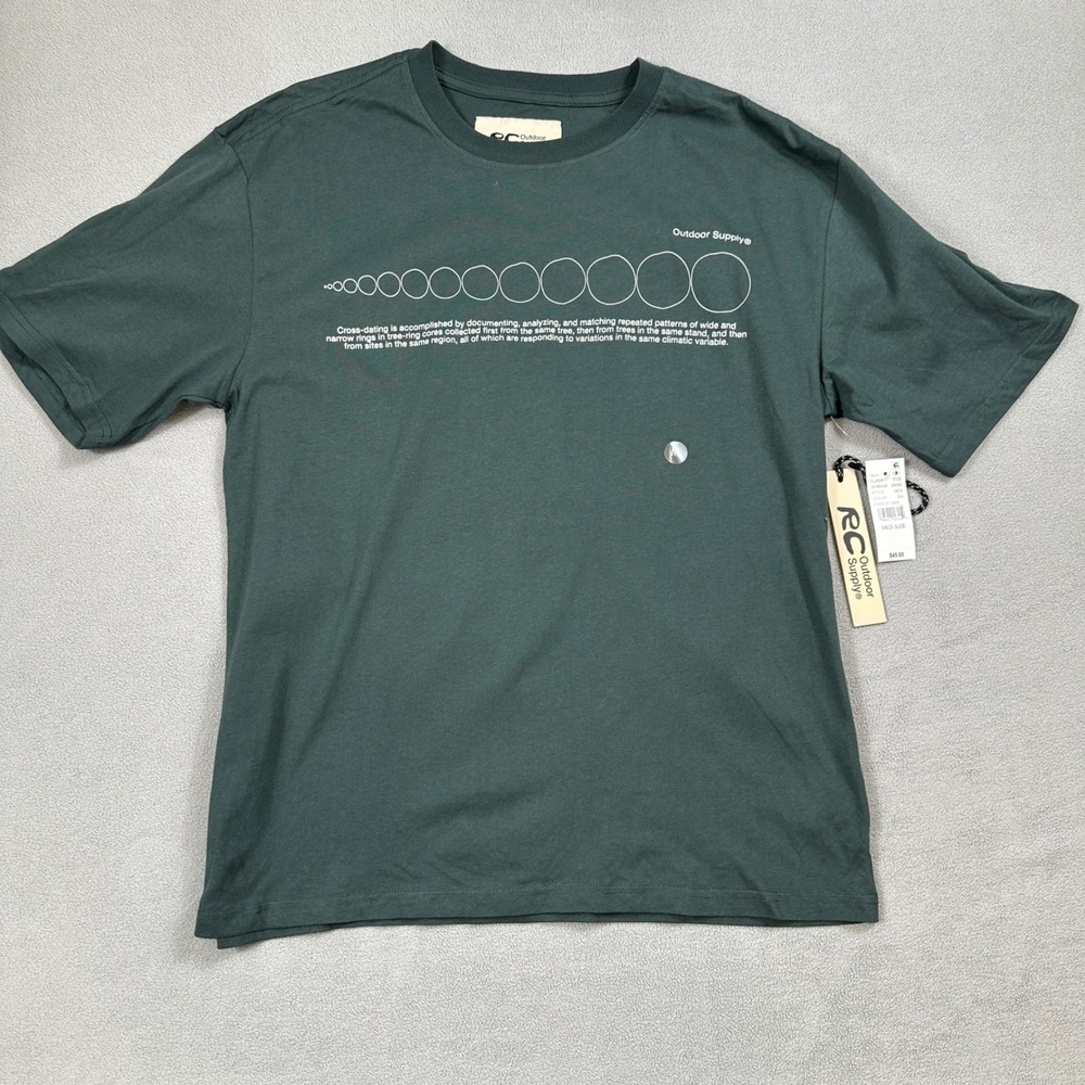 NWT RC Outdoor Supply Shirt Mens M Green Tree Rings Print Short Sleeve Crew Neck